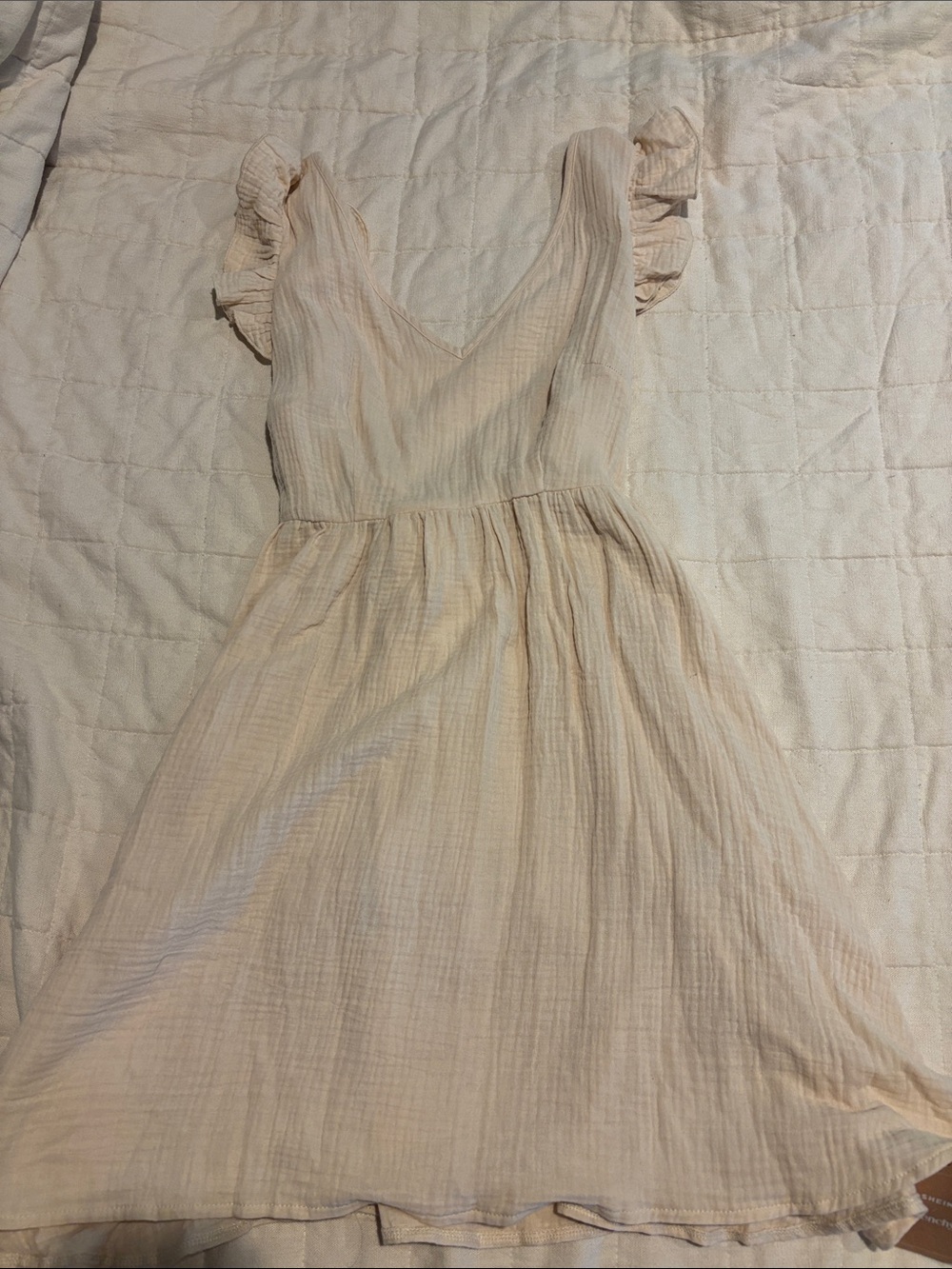 Light Cream Ruffle Sleeve Summer Dress